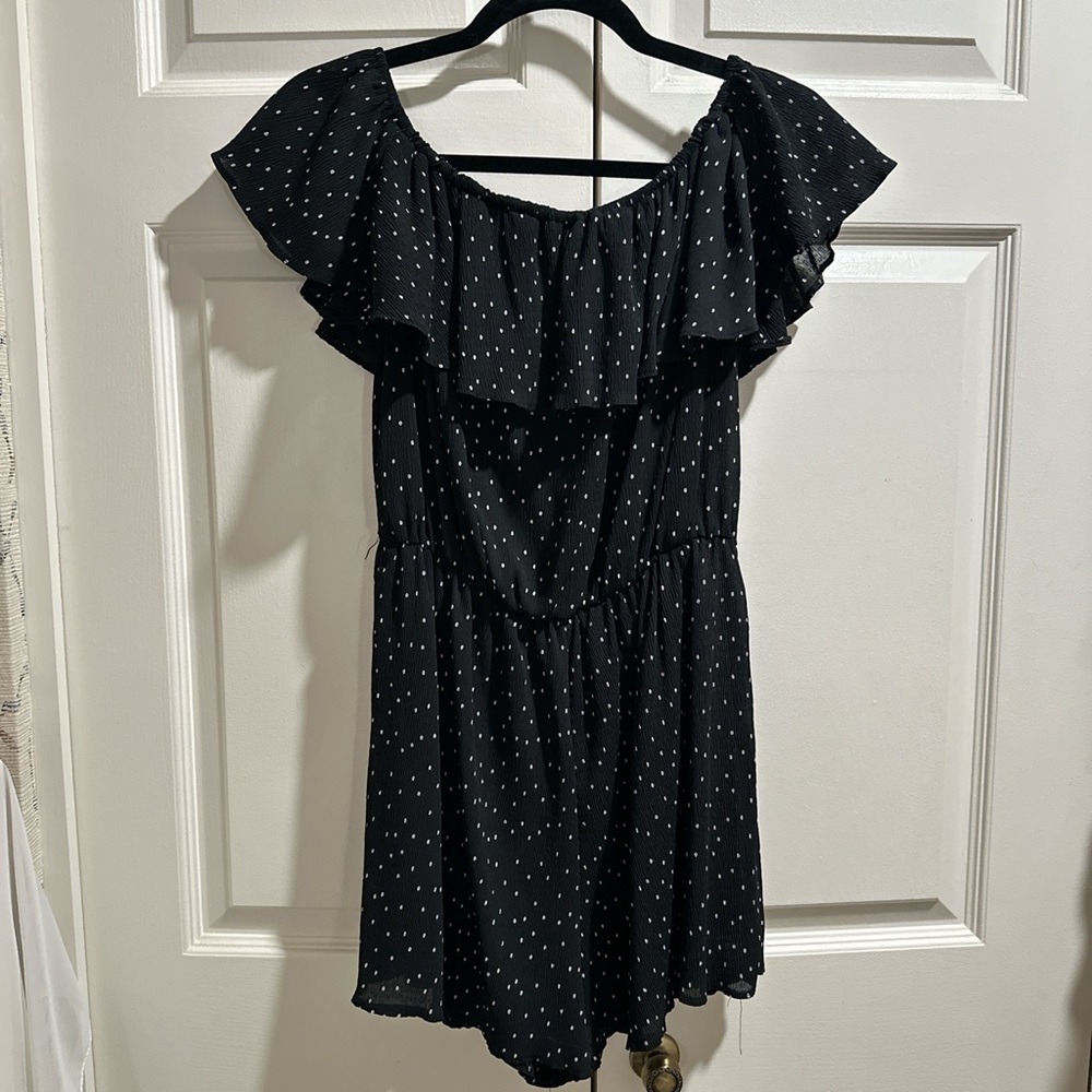 Topshop Black Polka Dot Off-Shoulder Romper